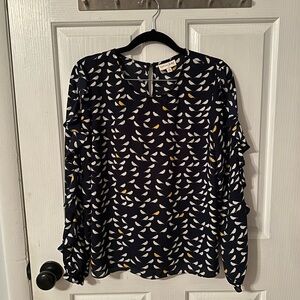 Maison Jules Navy and Yellow Patterned Blouse